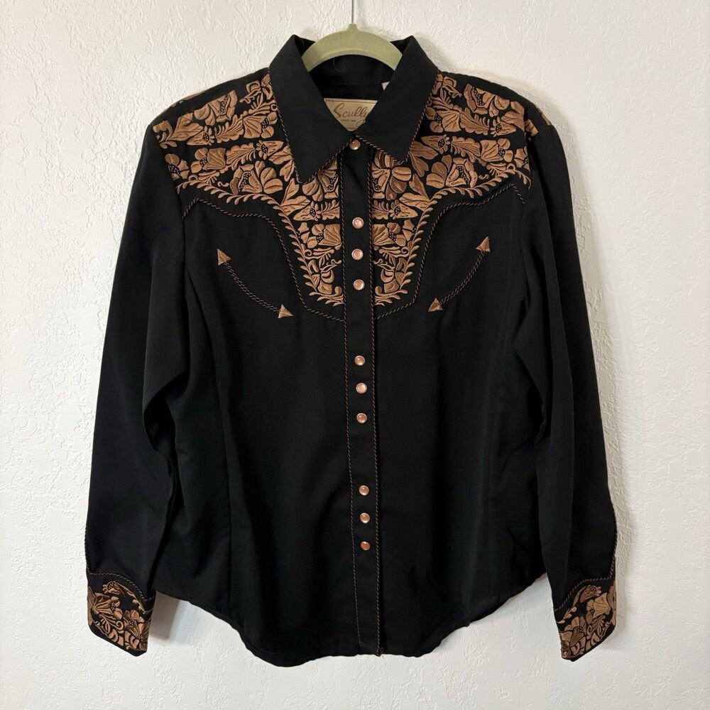 Men’s Scully Button Down Western Embroidered Shirt Floral Pattern sz Large